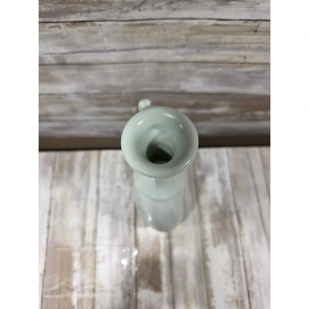 Vintage White Ceramic Pitcher Vase Blue Nautical‎ Sailboat Scene Handle Raised